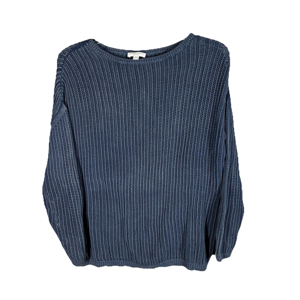 Katherine Barclay Montrel Sweater Womens Medium Blue Open Knit Pullover